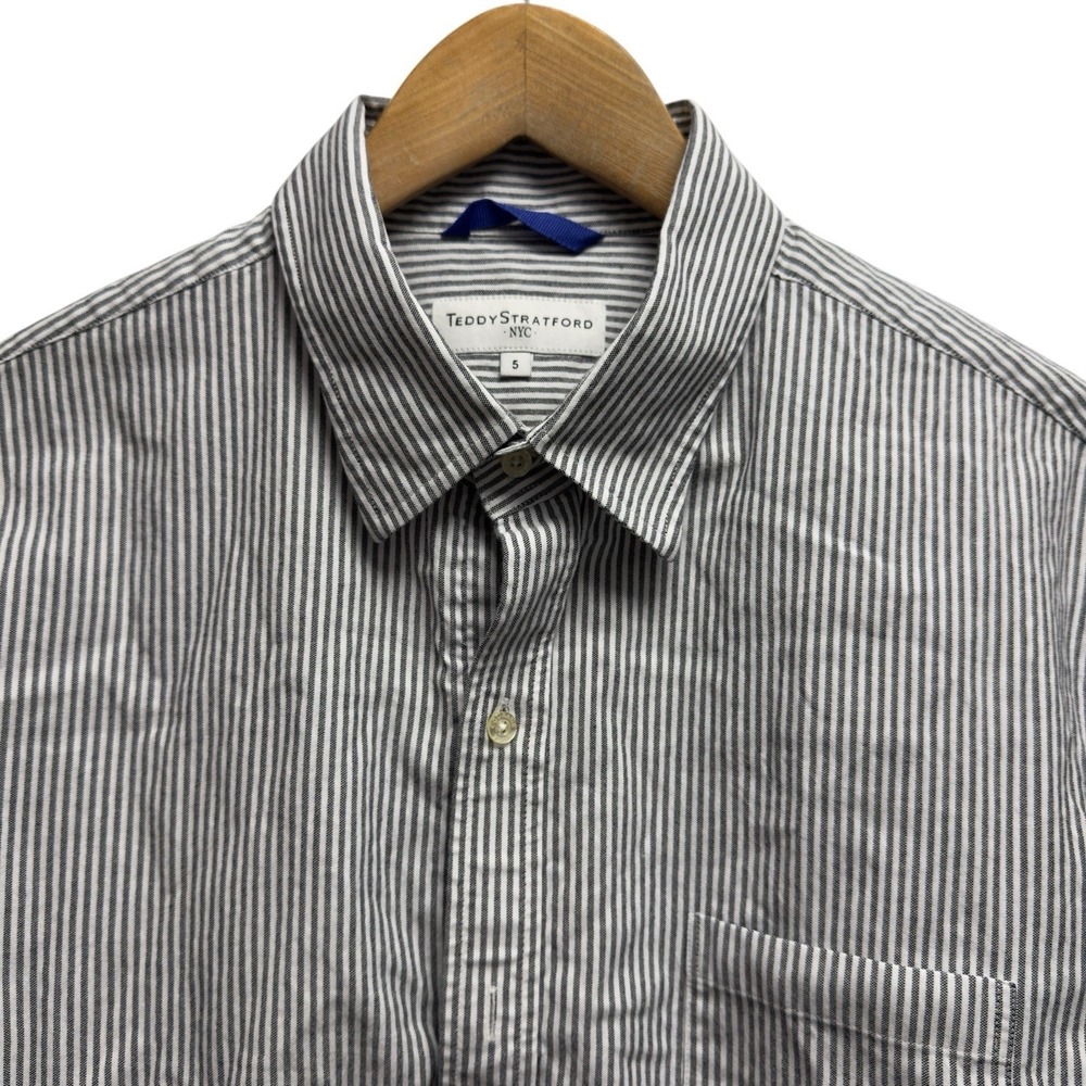 Teddy Stratford Mens Sz 5 (XL) Gray/White Striped Oxford Button Zip Up L/S Shirt